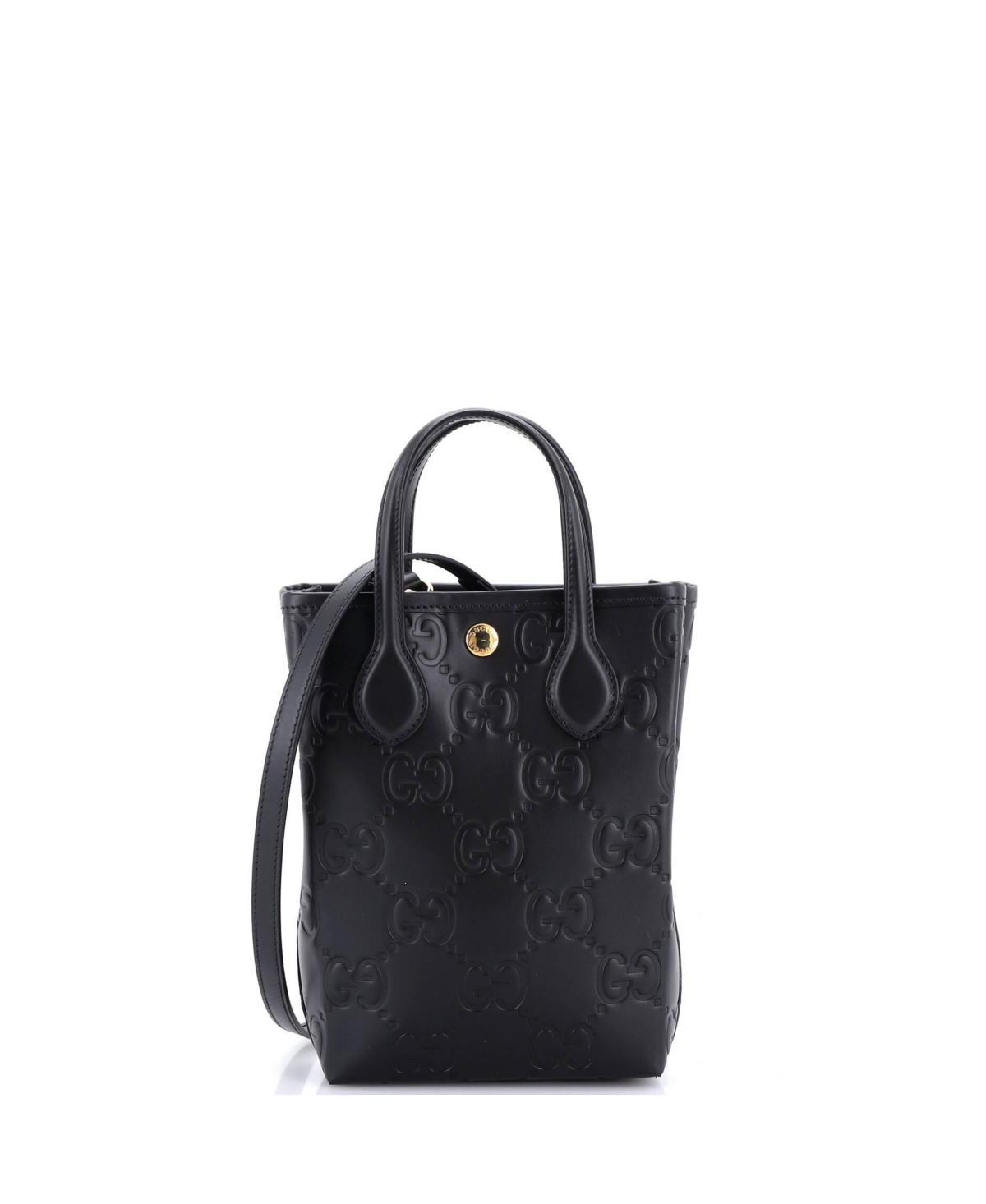Pre-Owned Gucci Mini Vertical Tote Gg Embossed Leather - Black