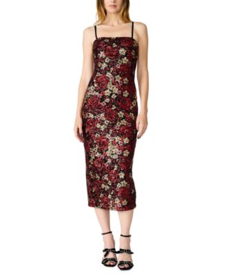 Juniors' Tube Sequin Floral-Print Fitted Midi Dress