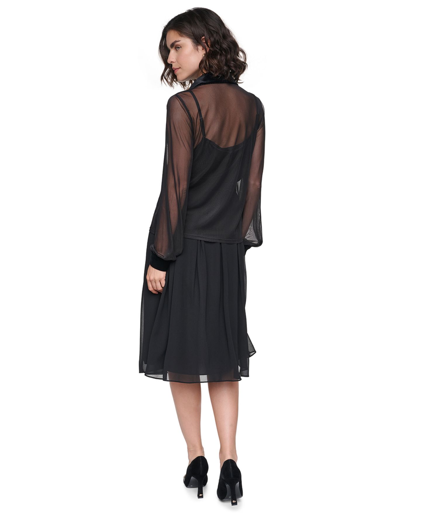 Женская рубашка KARL LAGERFELD PARIS Mesh Sheer Long-Sleeve, цвет: Чёрный — фото 6