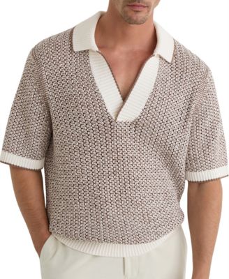 Men's Atlas Cotton-Blend Crochet Open-Collar Polo Shirt