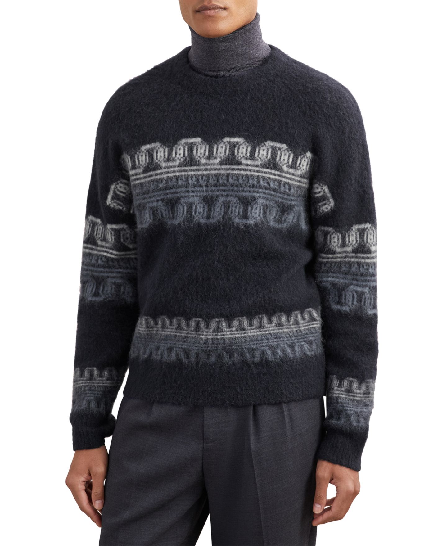 Мужской свитер REISS Lennox Fair Isle Wool-Blend, цвет: Тёмно-синий — фото 1