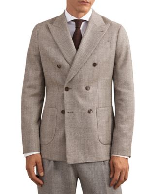 Men's Pinto Double-Breasted Herringbone Tailored-Fit Wool-Blend Blazer
