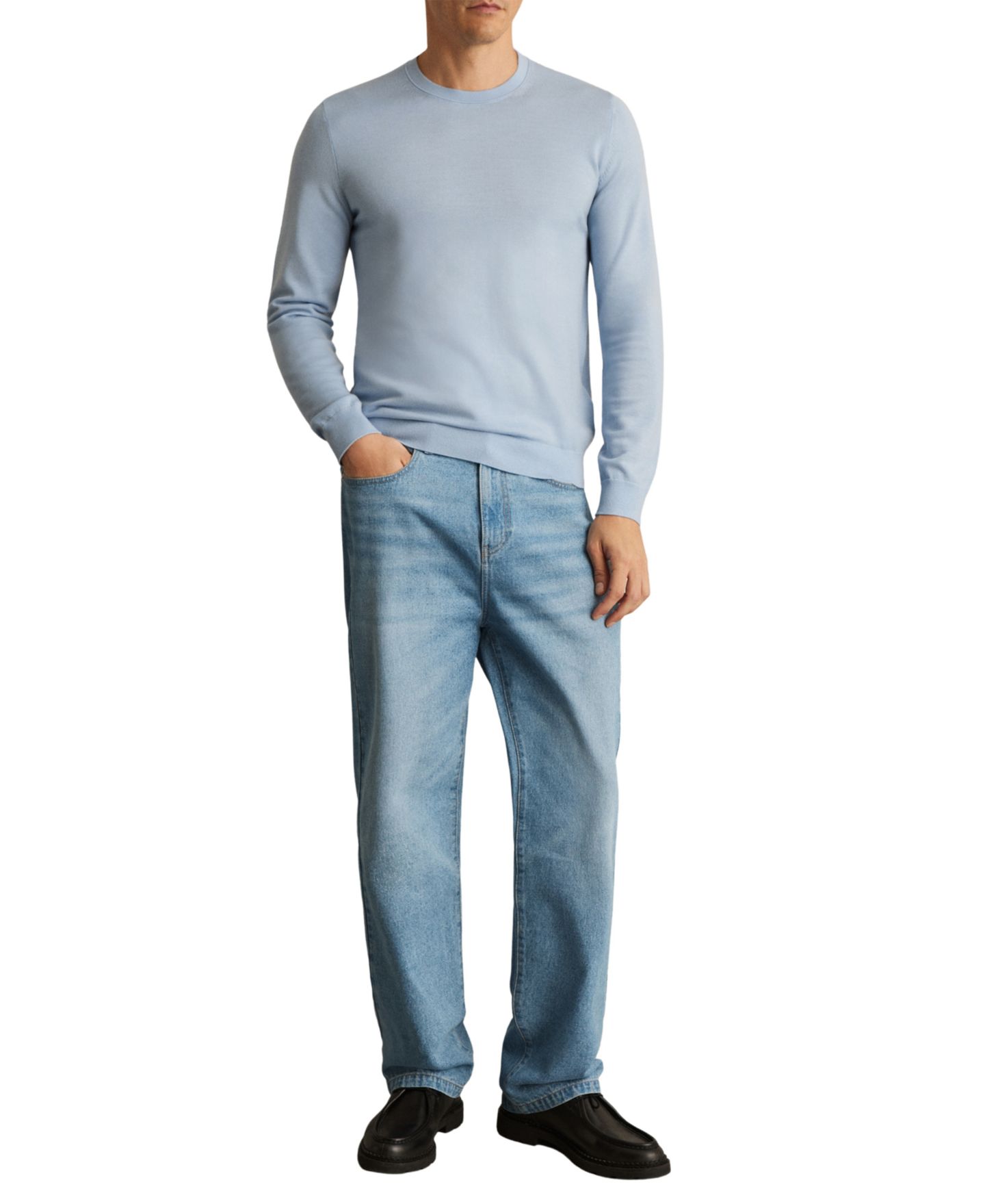 Мужской свитер REISS Wessex Crew-Neck Merino-Wool Slim-Fit, цвет: Мягкий синий — фото 3