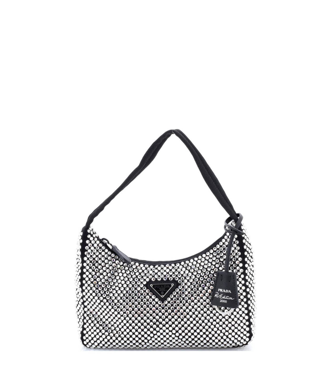 Pre-Owned Prada Small Re-Edition 2005 Shoulder Bag Crystal Embellished Satin - Black