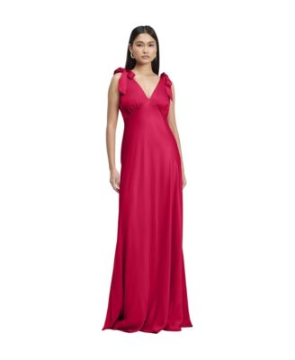 Women's Nora V-Neck Empire Waist Satin Maxi Dress