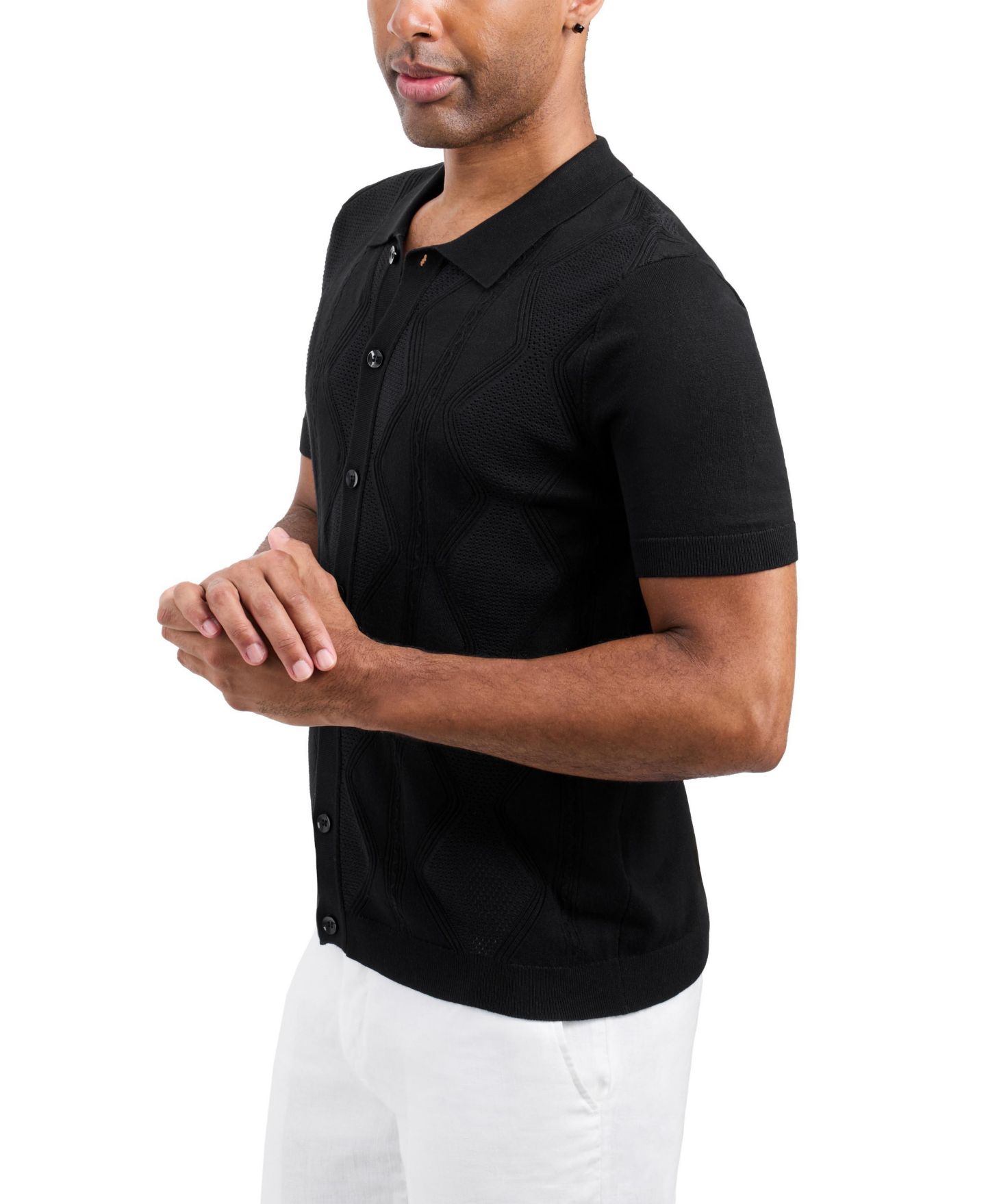 Мужское поло XRAY Diamond-Knit Short-Sleeve Polo, цвет: Чёрный — фото 4