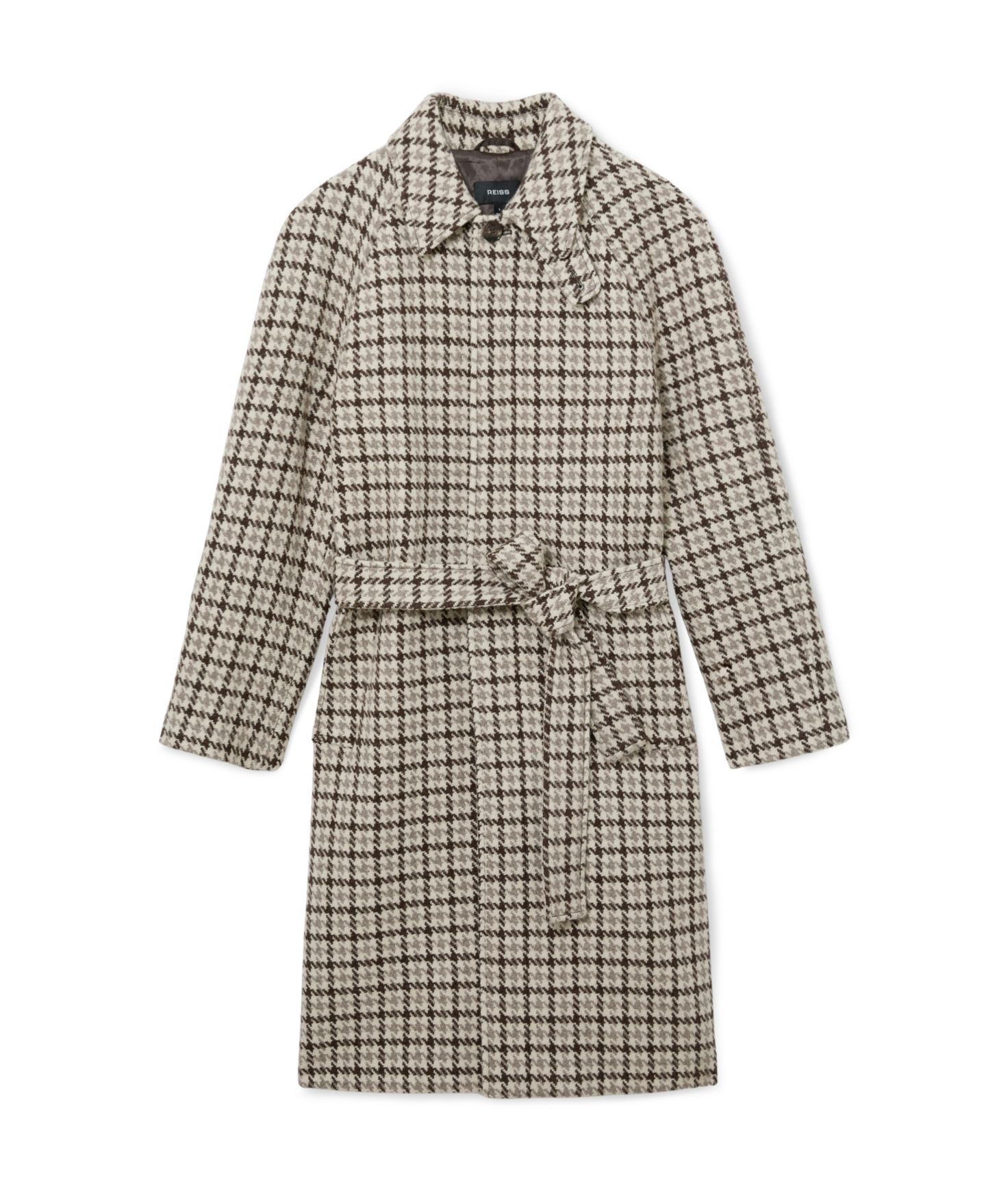 Мужское пальто REISS Christem Houndstooth-Check Belted Wool Overcoat, цвет: Коричневый разноцветный — фото 2