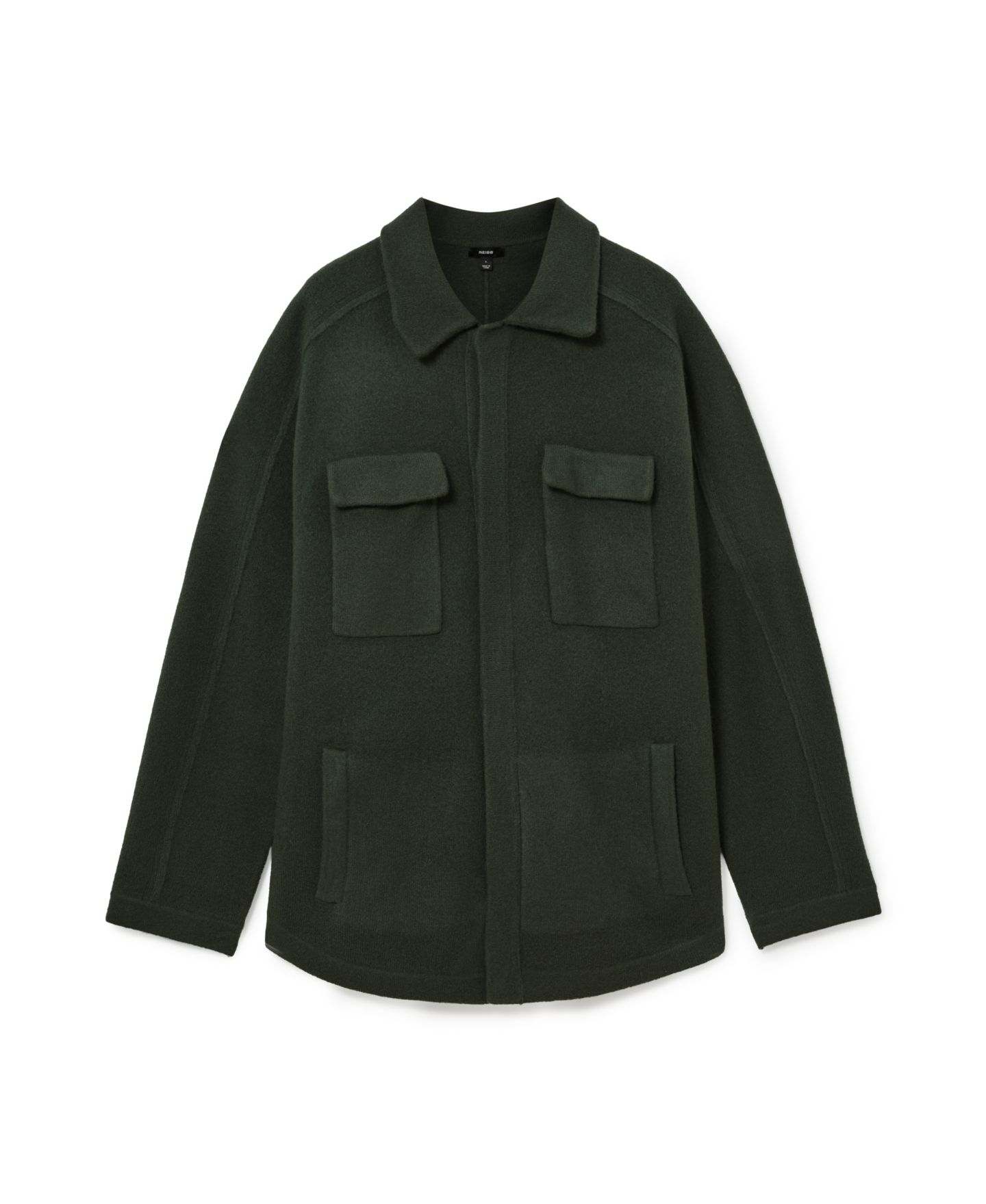 Мужская рубашка REISS Lockwood Boiled-Wool Twin-Pocket Overshirt, цвет: Тёмно-зелёный — фото 2