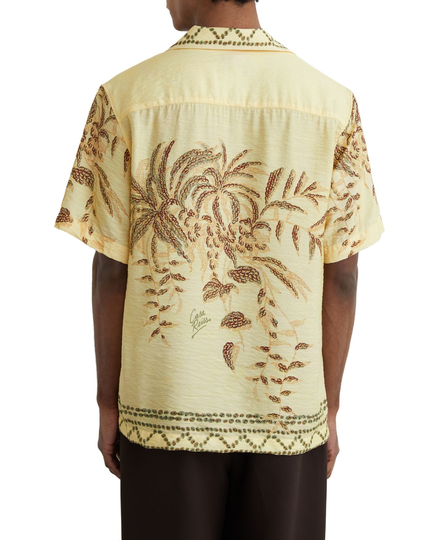 Мужская рубашка REISS Camino Palm-Print Short Sleeve Cuban Collar, цвет: Жёлтый — фото 5
