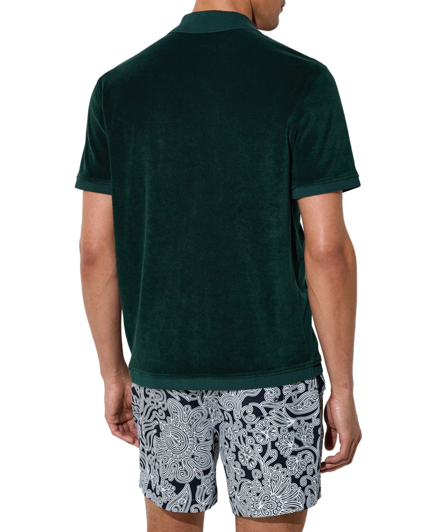Мужская рубашка REISS Eden Towelling Short-Sleeve Cuban Collar, цвет: Тёмно-зелёный — фото 5