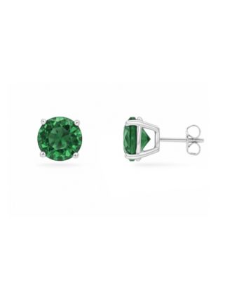 Sterling Silver Green Spinel Round Stud Earrings