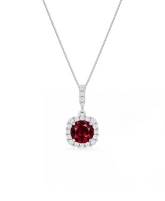 Cubic Zirconia Round Red Center Cushion-Shape Pendant Necklace