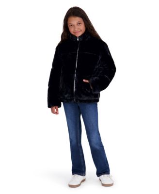 Girls' 4-16 Hooded Faux Fur Water-Resistant Puffer Jacket