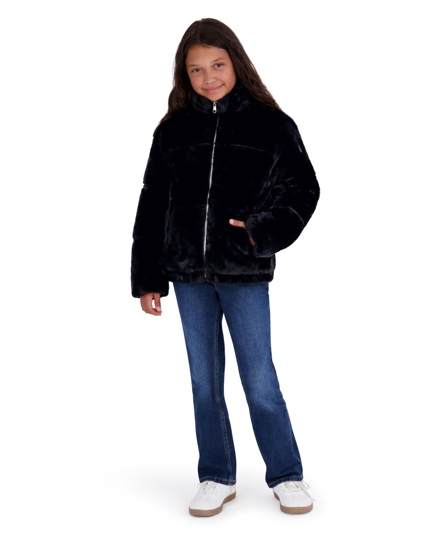 Girls' 4-16 Hooded Faux Fur Water-Resistant Puffer Jacket
