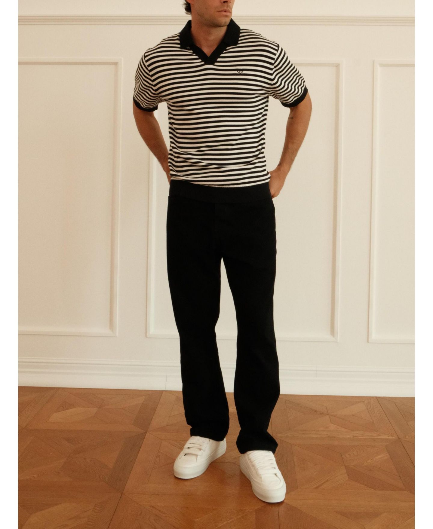 Мужское поло Walker & Hunt Milton Striped Short-Sleeve Polo, цвет: Чёрный / Кремовый — фото 4