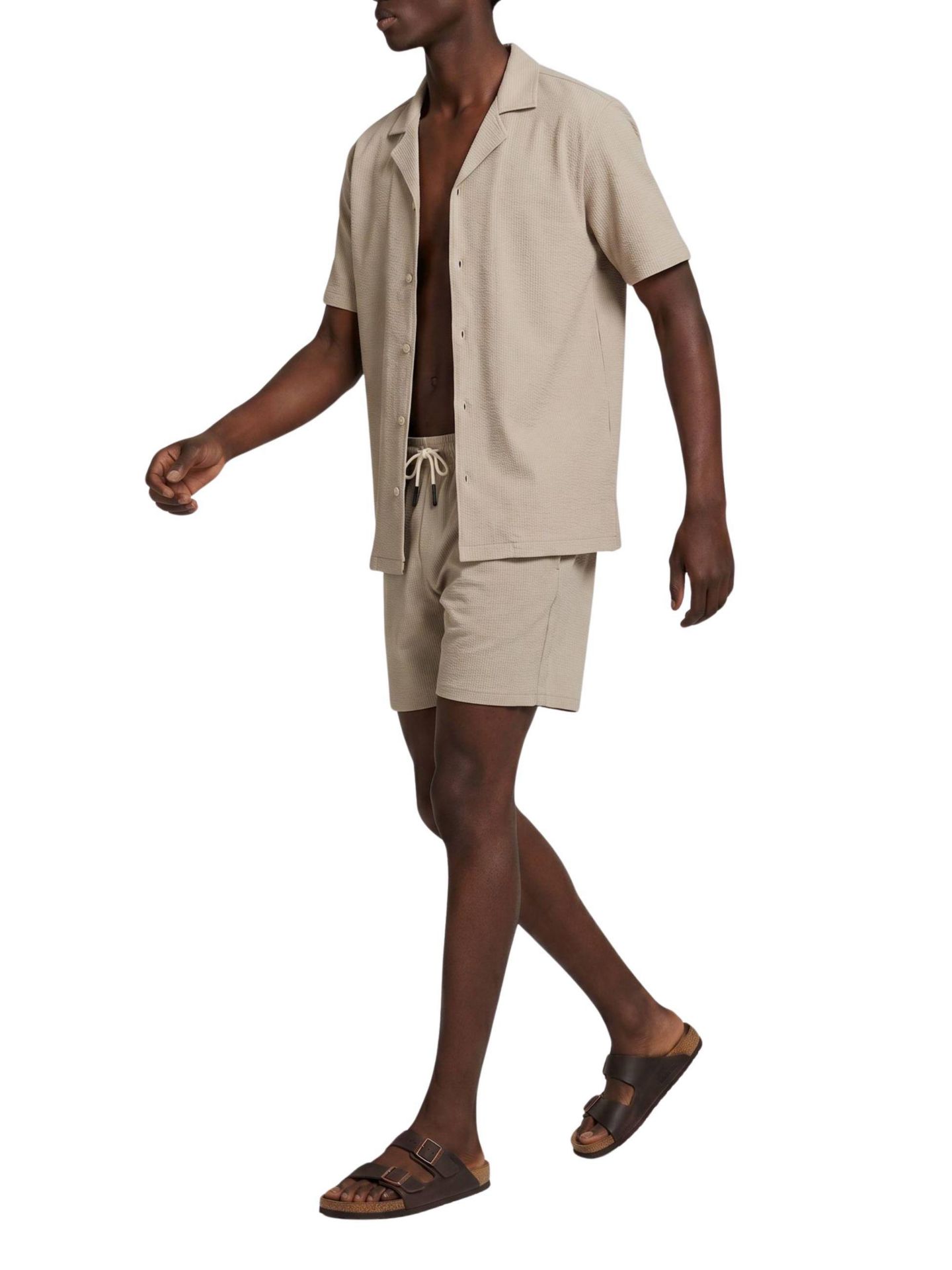 Мужская рубашка Walker & Hunt Short Sleeve Seersucker, цвет: Серо-бежевый — фото 3