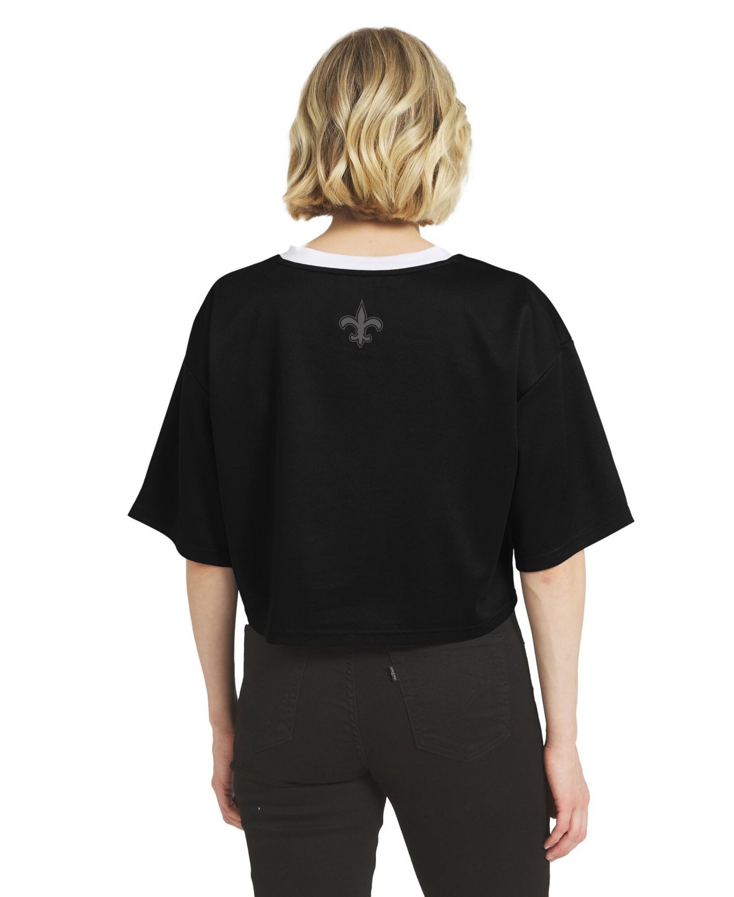 Женская футболка WEAR by Erin Andrews Black New Orleans Saints Cropped V-Neck Jersey — фото 2