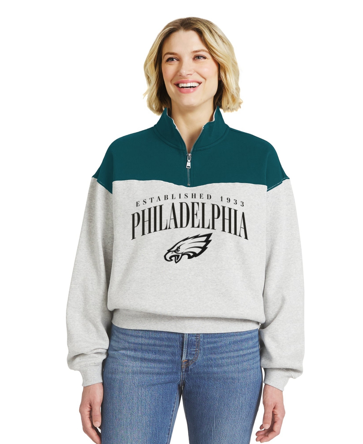 Wear by Erin Andrews Women's Philadelphia Eagles Colorblock Mock Neck Half-Zip Pullover