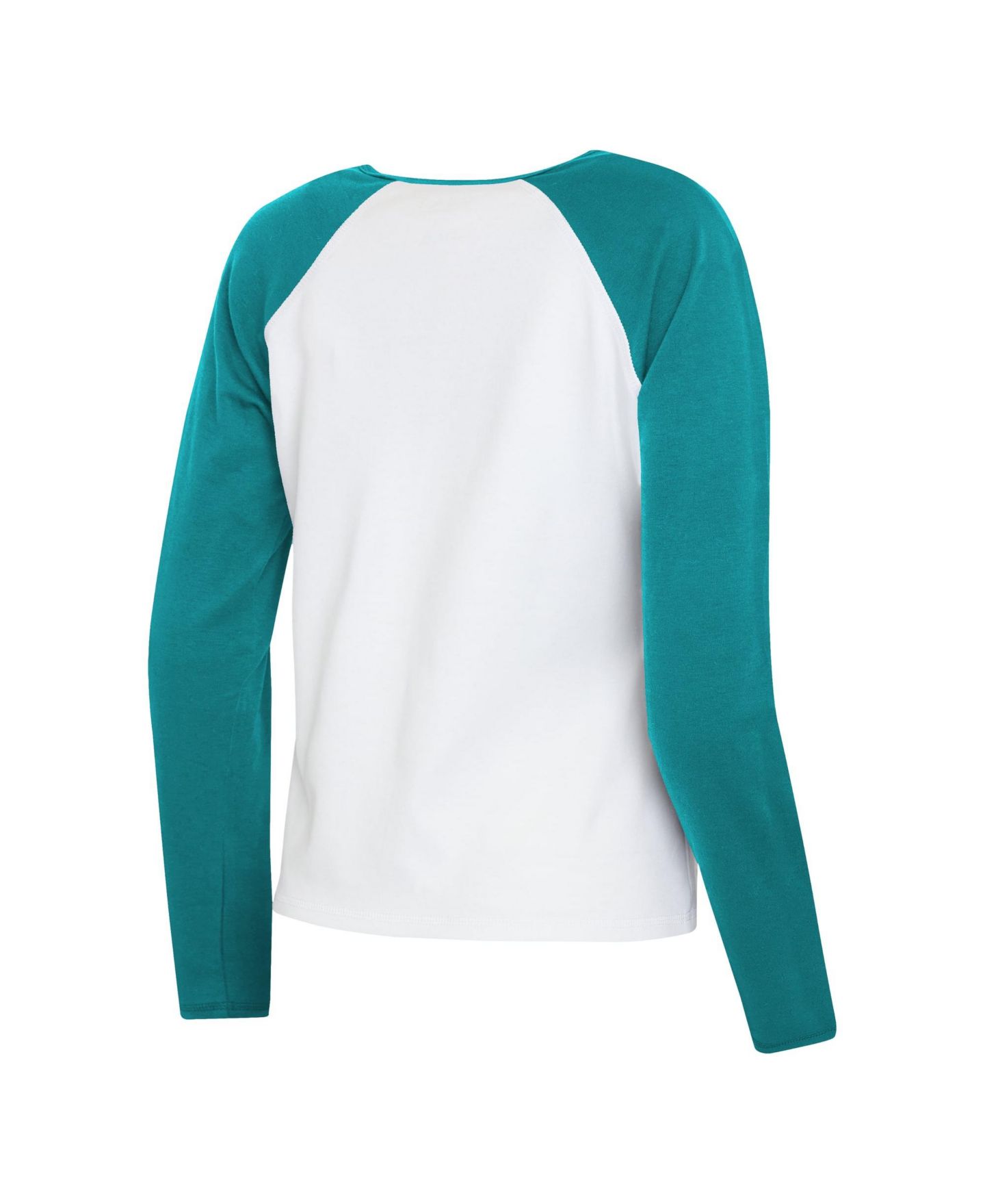Женская футболка WEAR by Erin Andrews White/Aqua Miami Dolphins Henley Long Sleeve Raglan — фото 3