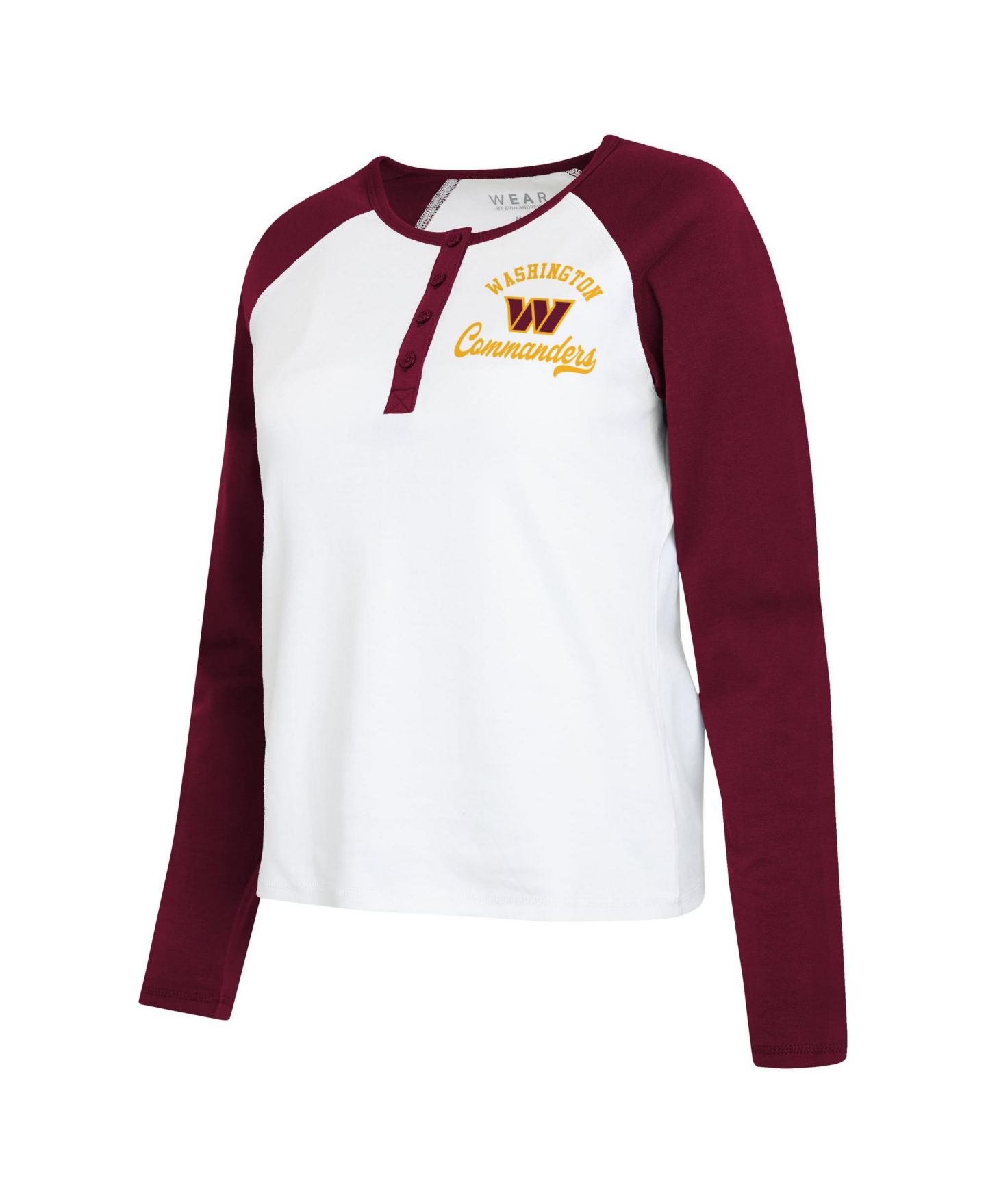 Женская футболка WEAR by Erin Andrews White/Burgundy Washington Commanders Henley Long Sleeve Raglan — фото 4