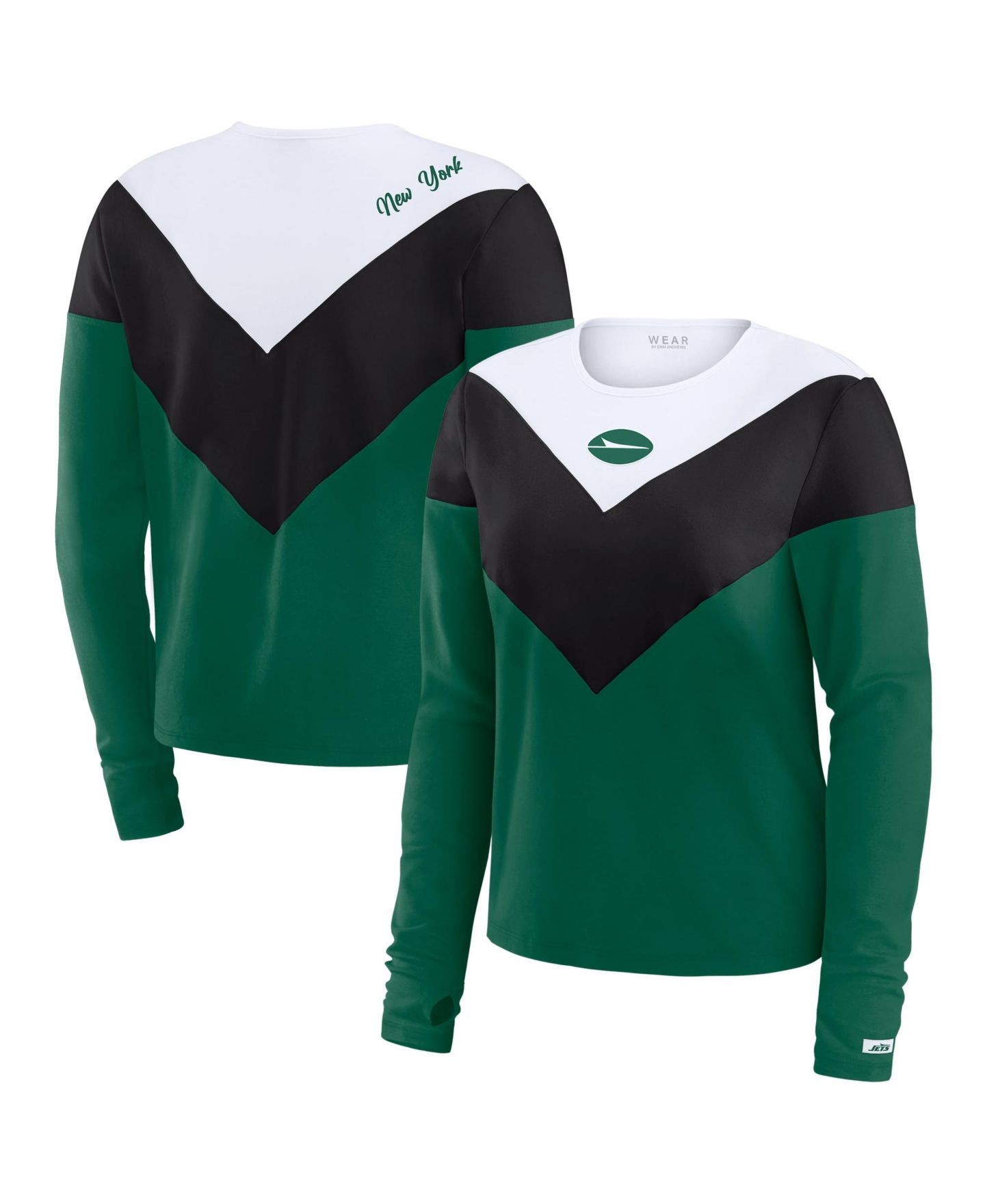 Женская футболка WEAR by Erin Andrews Green/Black New York Jets Chevron Tri-Blend Long Sleeve — фото 1