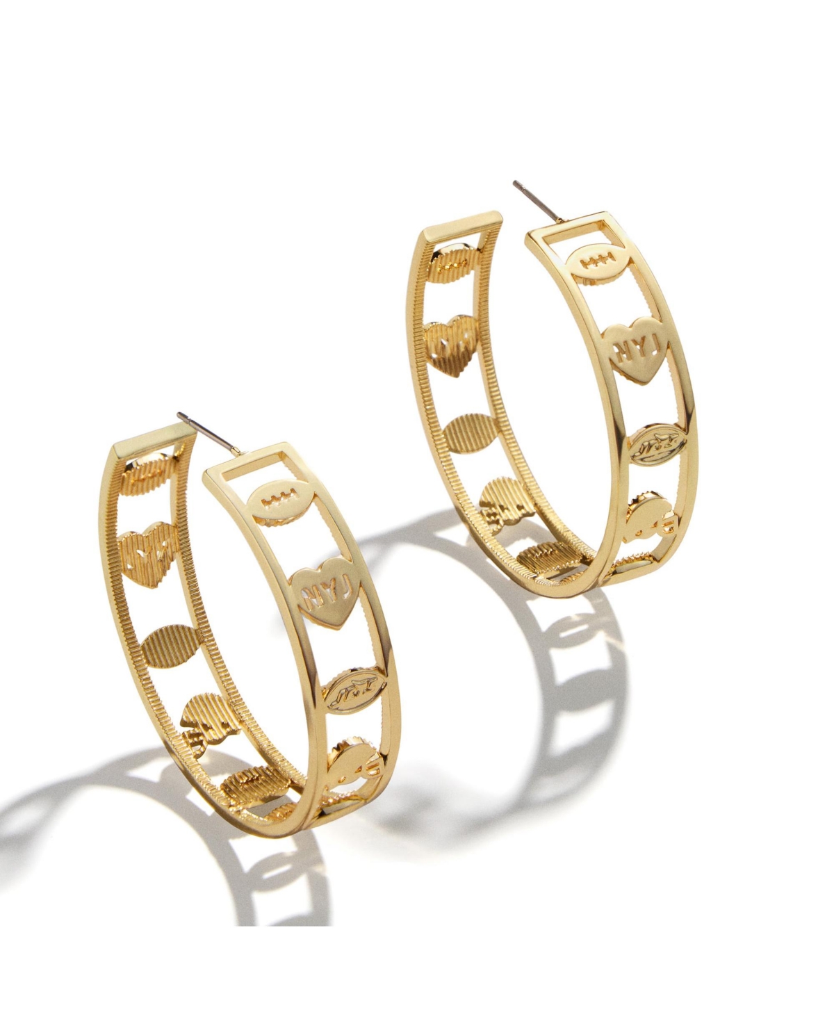Wear by Erin Andrews Women's New York Jets Silver-Plated Motif Hoop Earrings