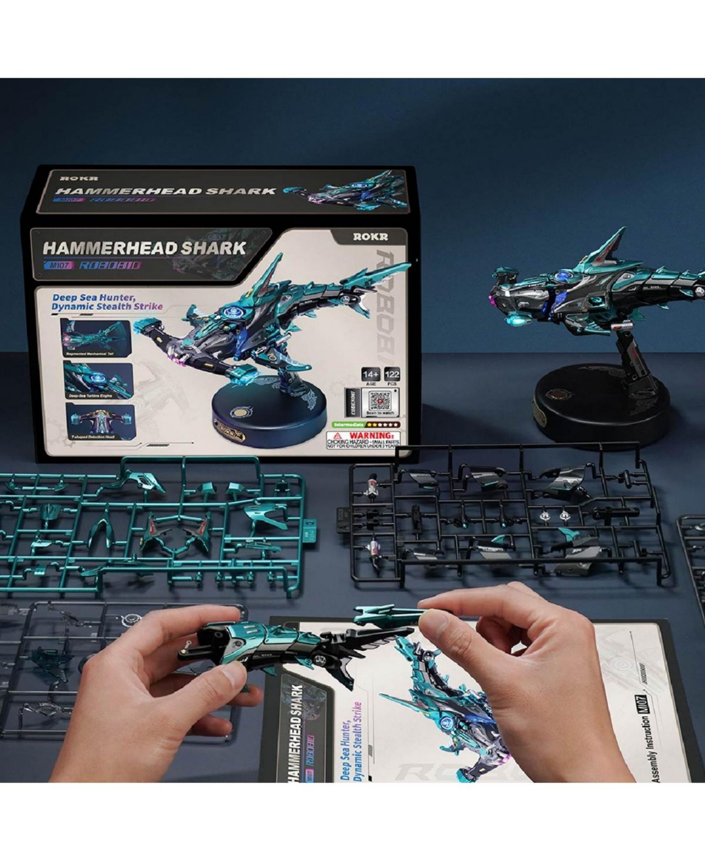 Детские конструкторы Robotime Hammerhead Shark Motorized Programmable Lighting Mechanical 122-Piece 3D Puzzle, Ages 14+ — фото 6