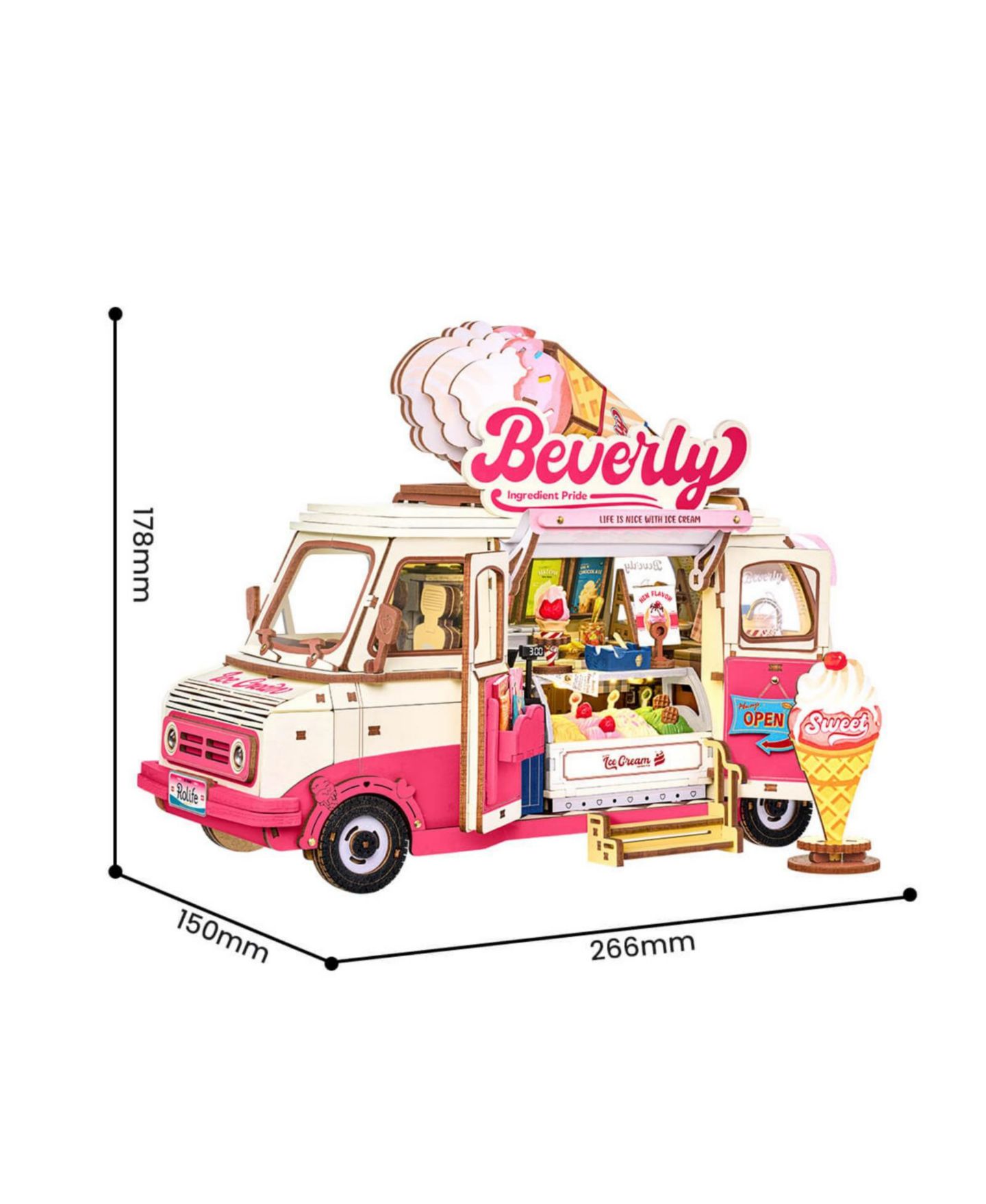 Детский конструктор Robotime Ice Cream Truck Beverly's 3D Wooden Puzzle Building Kit with LED Light, Ages 14+ — фото 3