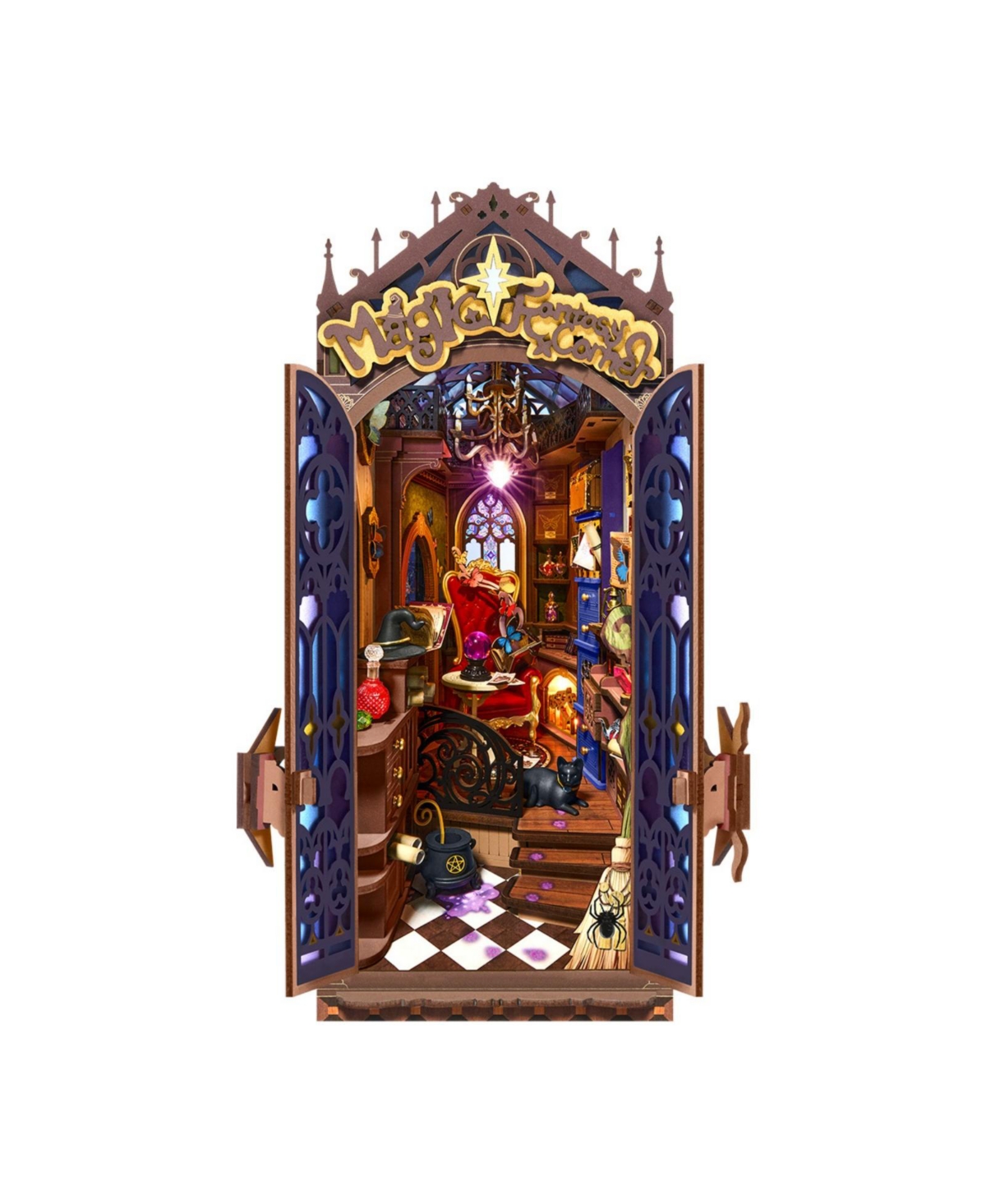 Robotime Wizard House Book Nook Kit 3D Wooden Puzzle with Led, 185 Pieces, Ages 14+ - Purple