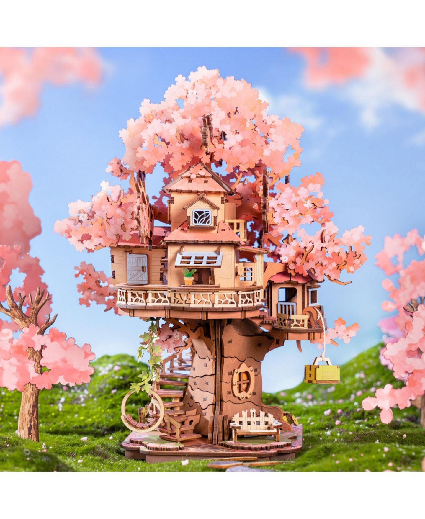 Детский конструктор Robotime Sakura Treehouse Cherry Blossom 535-Piece Wooden Building Set, Ages 14+ — фото 2