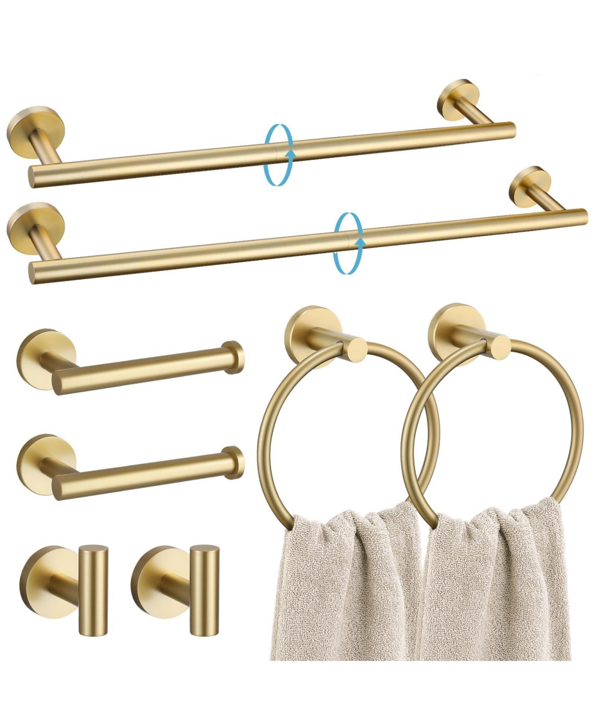 Cyqbd 8 Piece 24" Bathroom Hardware Set SUS304 Stainless Steel Wall Mounted Round Towel Bar Kit - Brusehd gold