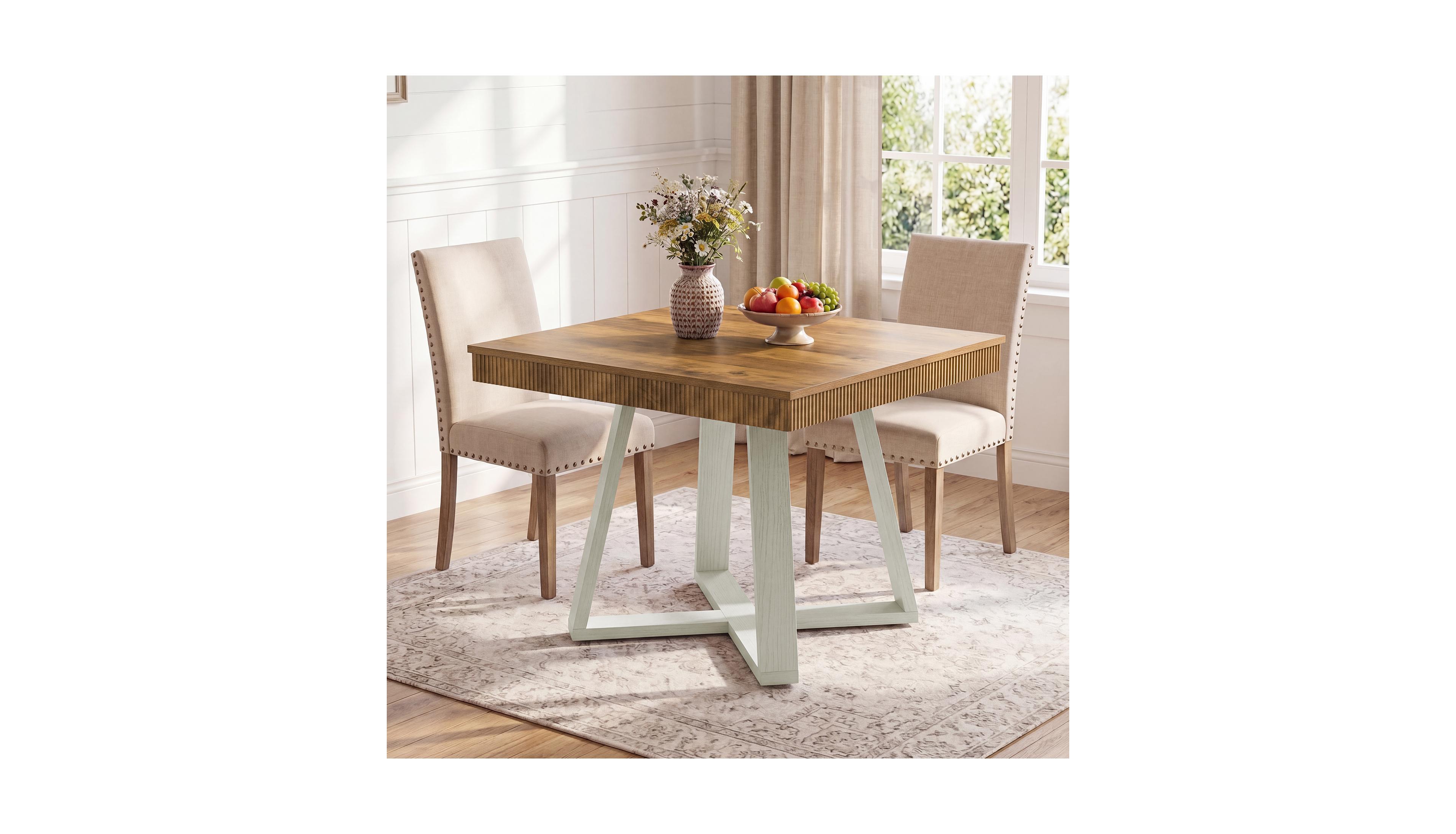 Tribesigns 31.5-Inch Square Dining Table for 4, Rustic Wood Kitchen Table with Fluted Edge and Sturdy X-Base, Farmhouse Small Dining Room Table
