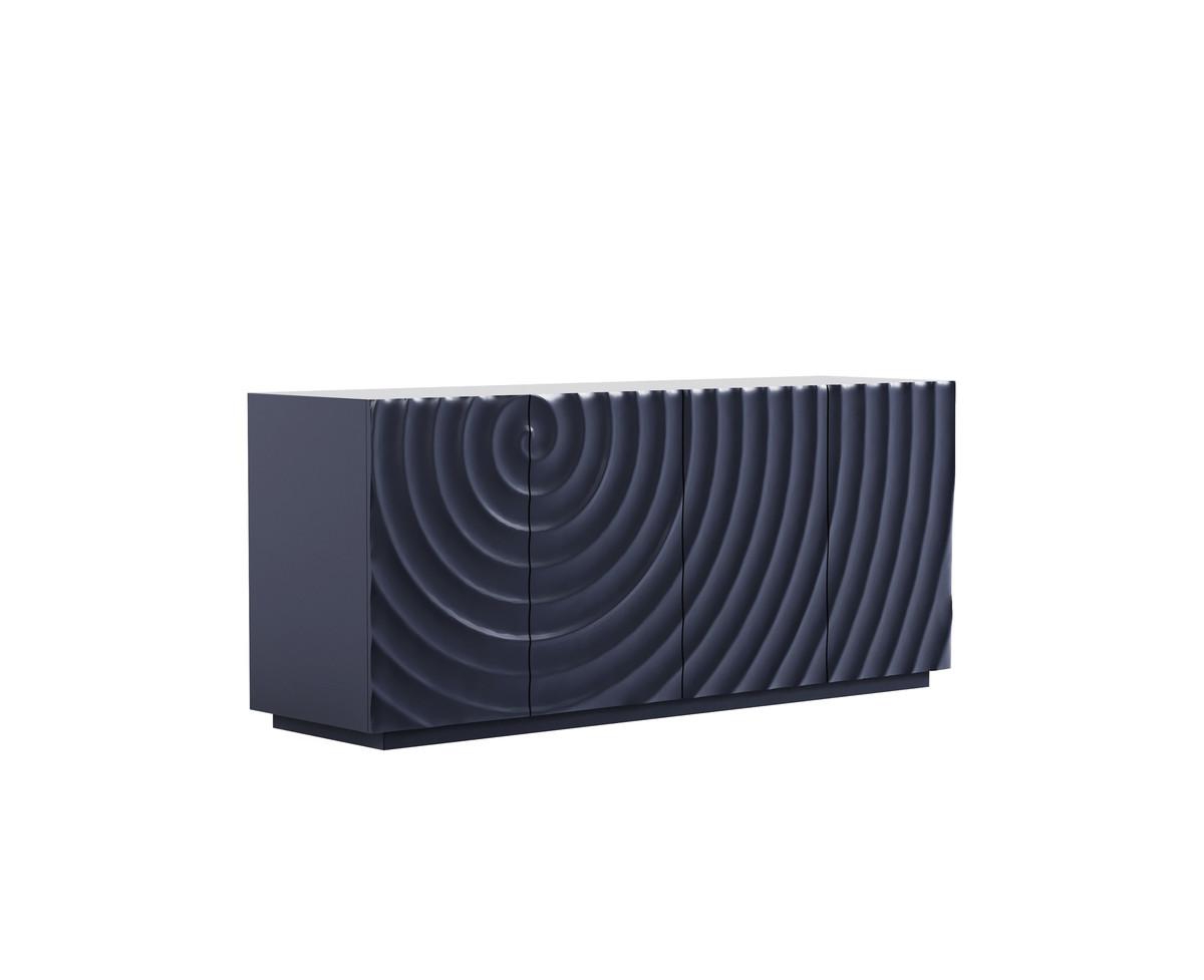sumyeg 59 Inch Solid Wood and Mdf 4-Door Wave Textured Storage Cabinet - Navy blue