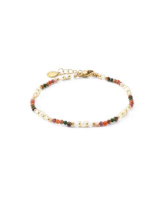 Gold-Tone Simulated Stone and Imitation Pearl Beaded Adjustable Bracelet