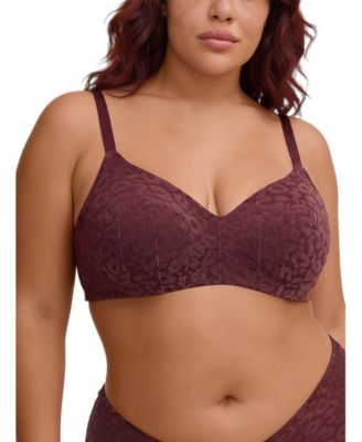 Plus Size Wireless Lightly Lined Flocked Mesh Bra