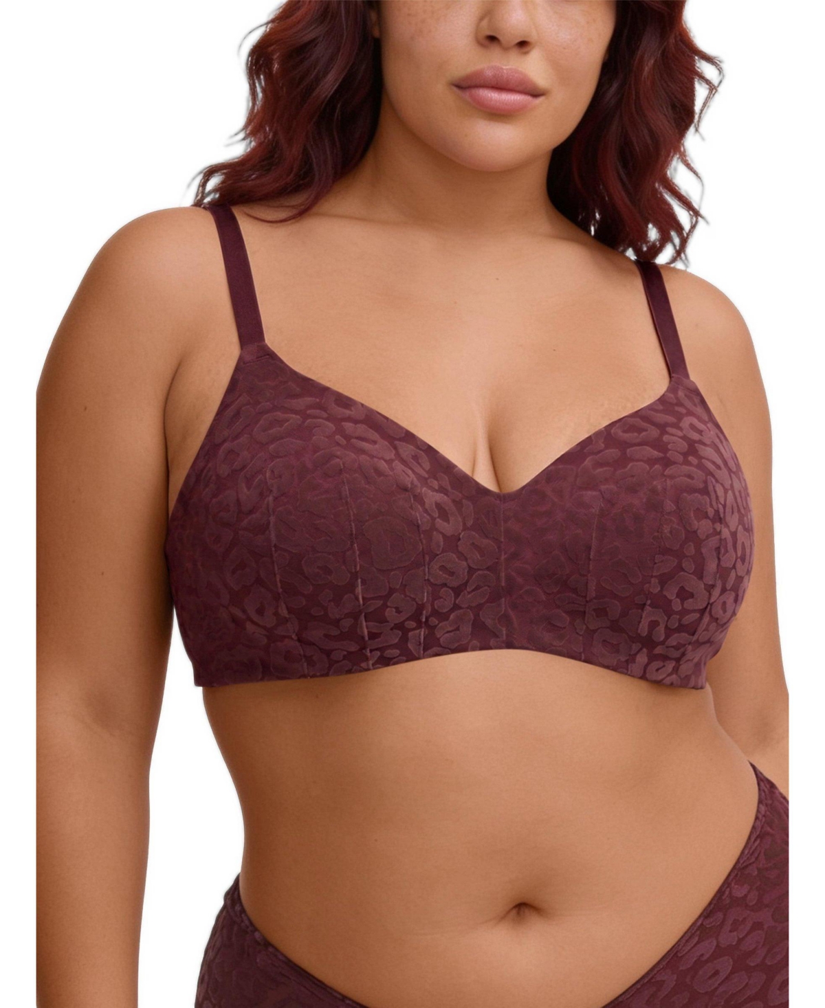 Torrid Plus Size Wireless Lightly Lined Flocked Mesh Bra - Monday leopard purple