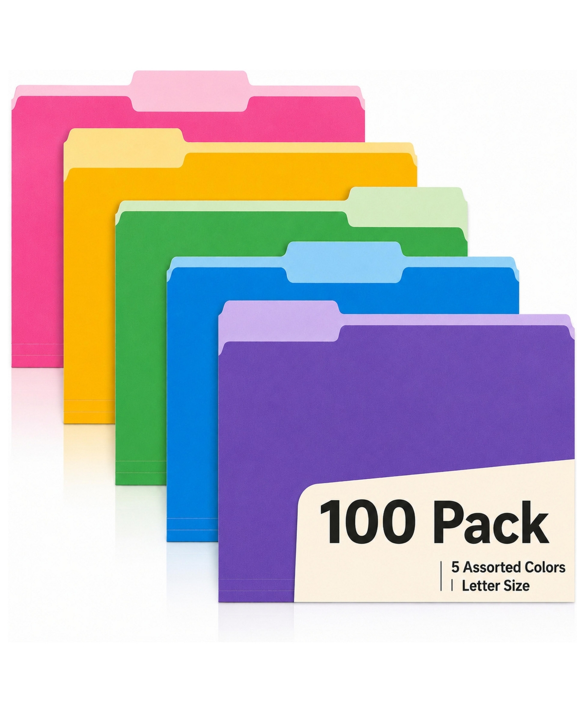 Four Candies 100 Pack Manila File Folders 1/3 Cut Tab Letter Size Office School Home Business Filing Supplies - Assorted colors