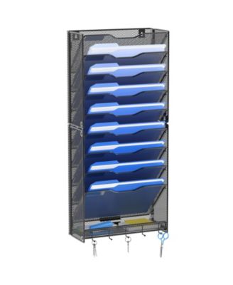 12 Tier Vertical Wall File Organizer With Hooks Mesh Metal Office Holder