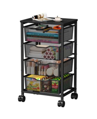 Rolling Storage Cart 4 Drawers Lockable Wheels Wooden Tabletop Craft Organizer