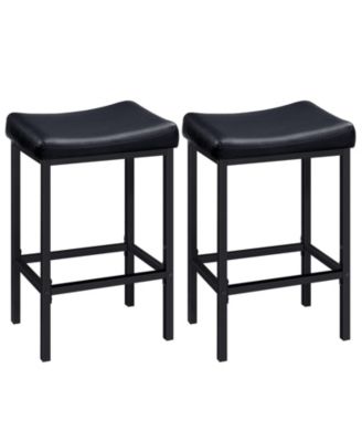 2 Piece Saddle Bar Stool Set with Footrest for Kitchen Counter and Dining Room