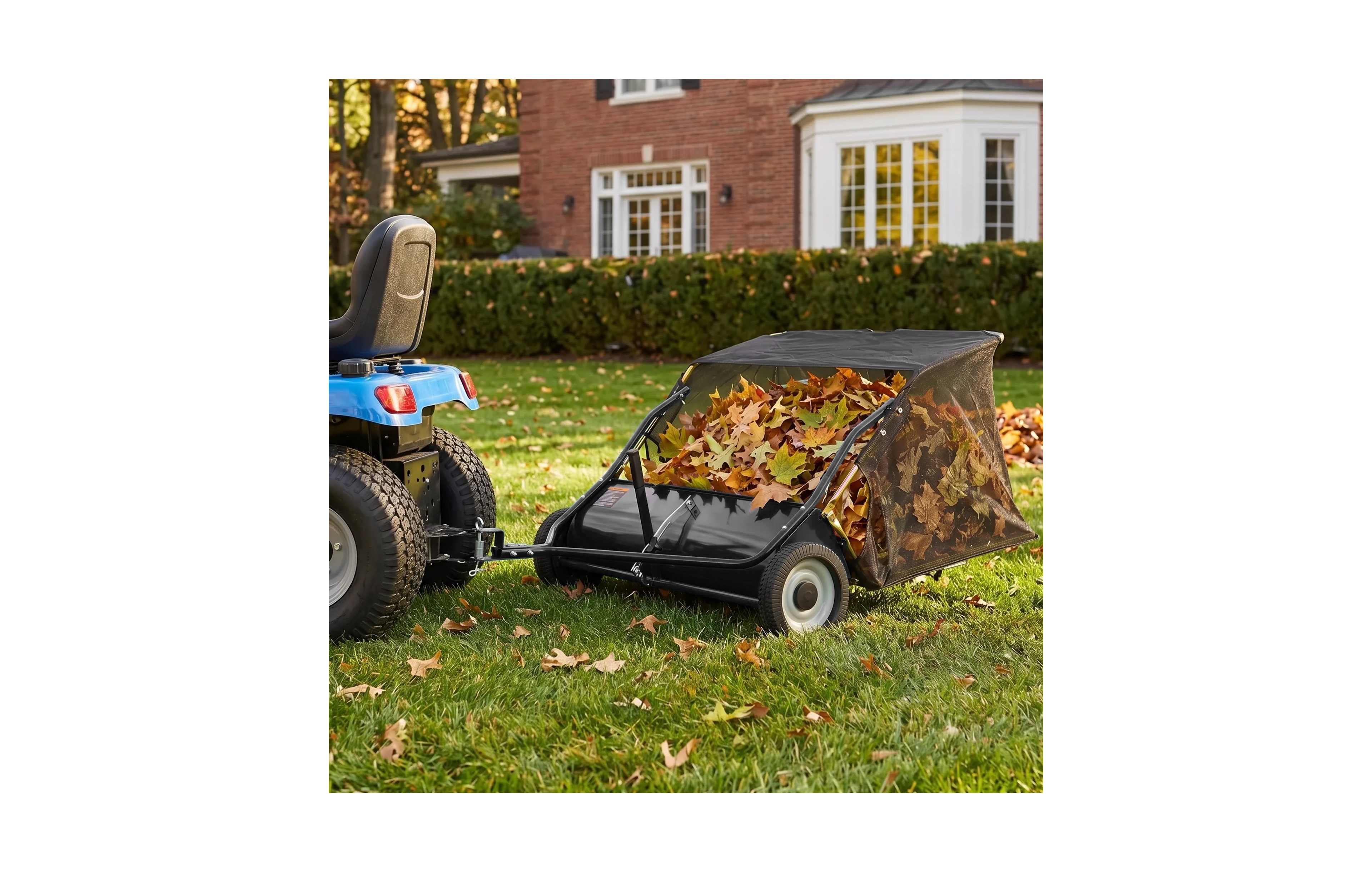 homfan 42 in. Tow Behind Lawn Sweeper, 14 cu. ft. Heavy Duty Carbon Steel Leaf Collector with Dump Rope for Yard, Driveway and Sidewalk