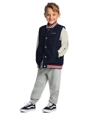Toddler Boys' 2T-5T Long-Sleeve Logo Quilted Puffer Vest, T-Shirt and Jogger Pants, 3-Piece Set