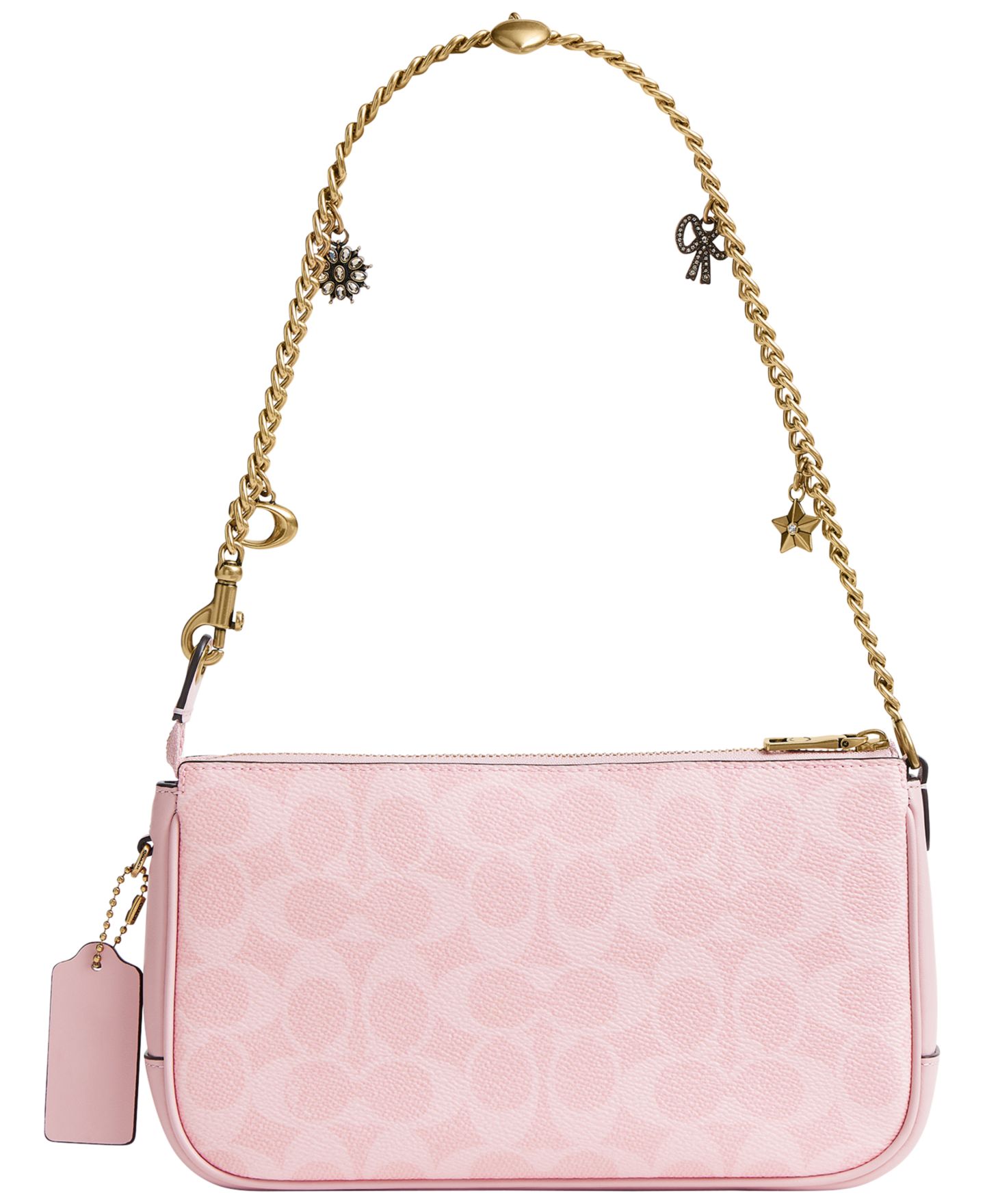 Женская сумка COACH Plaza Small Coated Canvas Signature Shoulder Bag with Charms, цвет: Латунный / Пудрово-розовый — фото 2