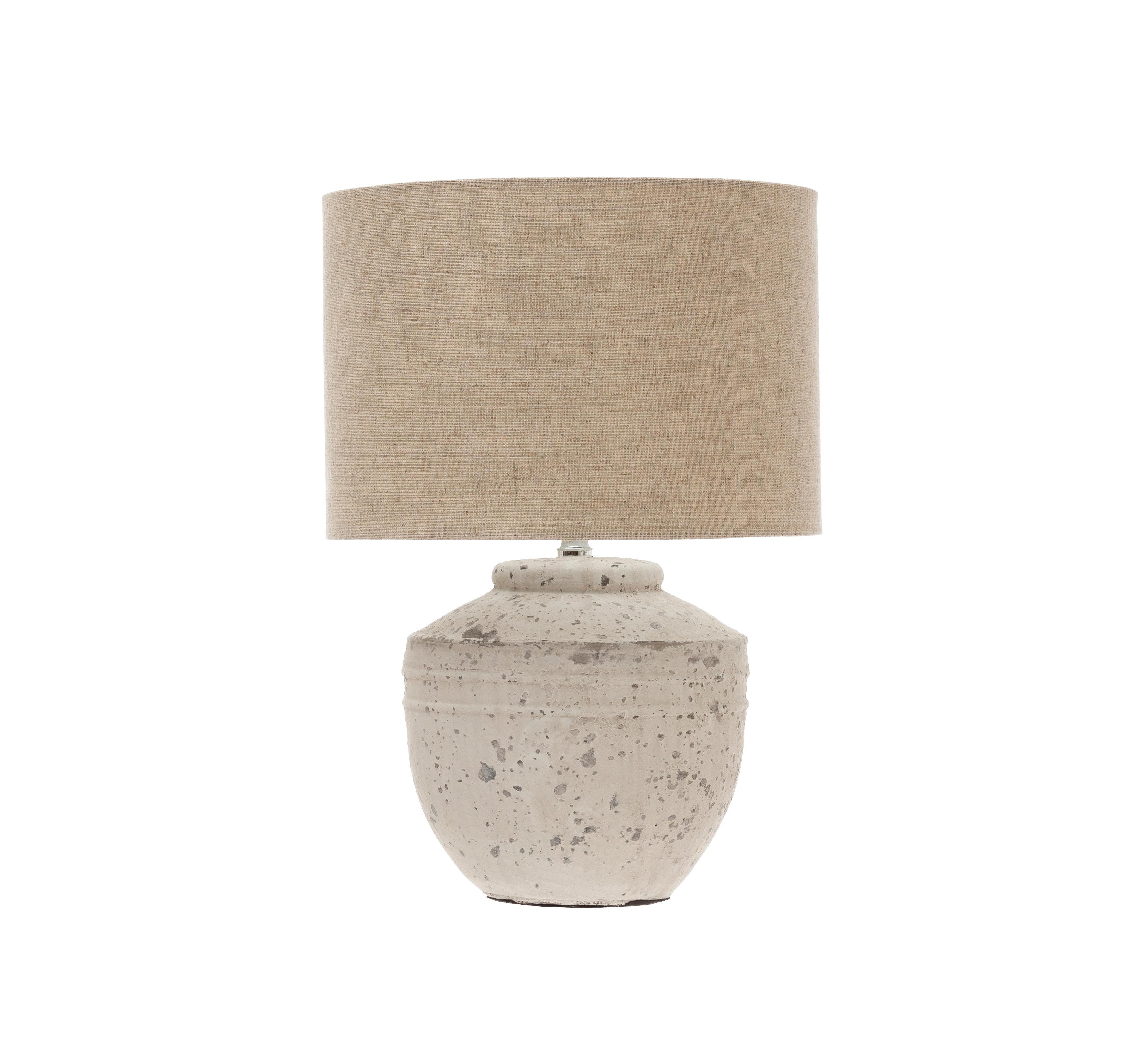 Storied Home Cement Table Lamp with Linen Shade, Distressed