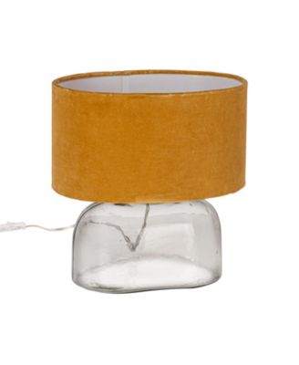 Modern Table Lamp with Glass Base and Velvet Shade, Mustard