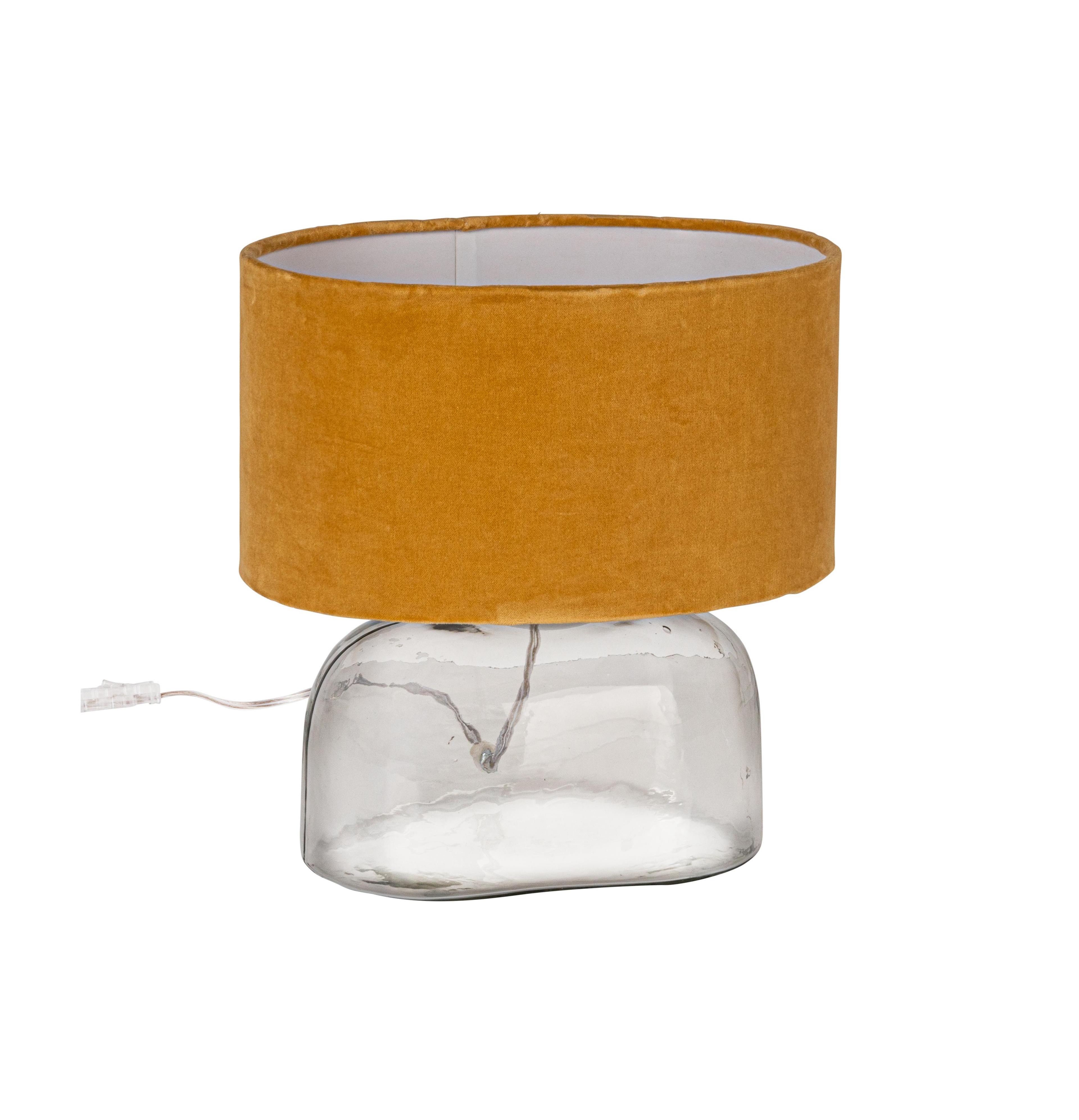 Storied Home Modern Table Lamp with Glass Base and Velvet Shade, Mustard