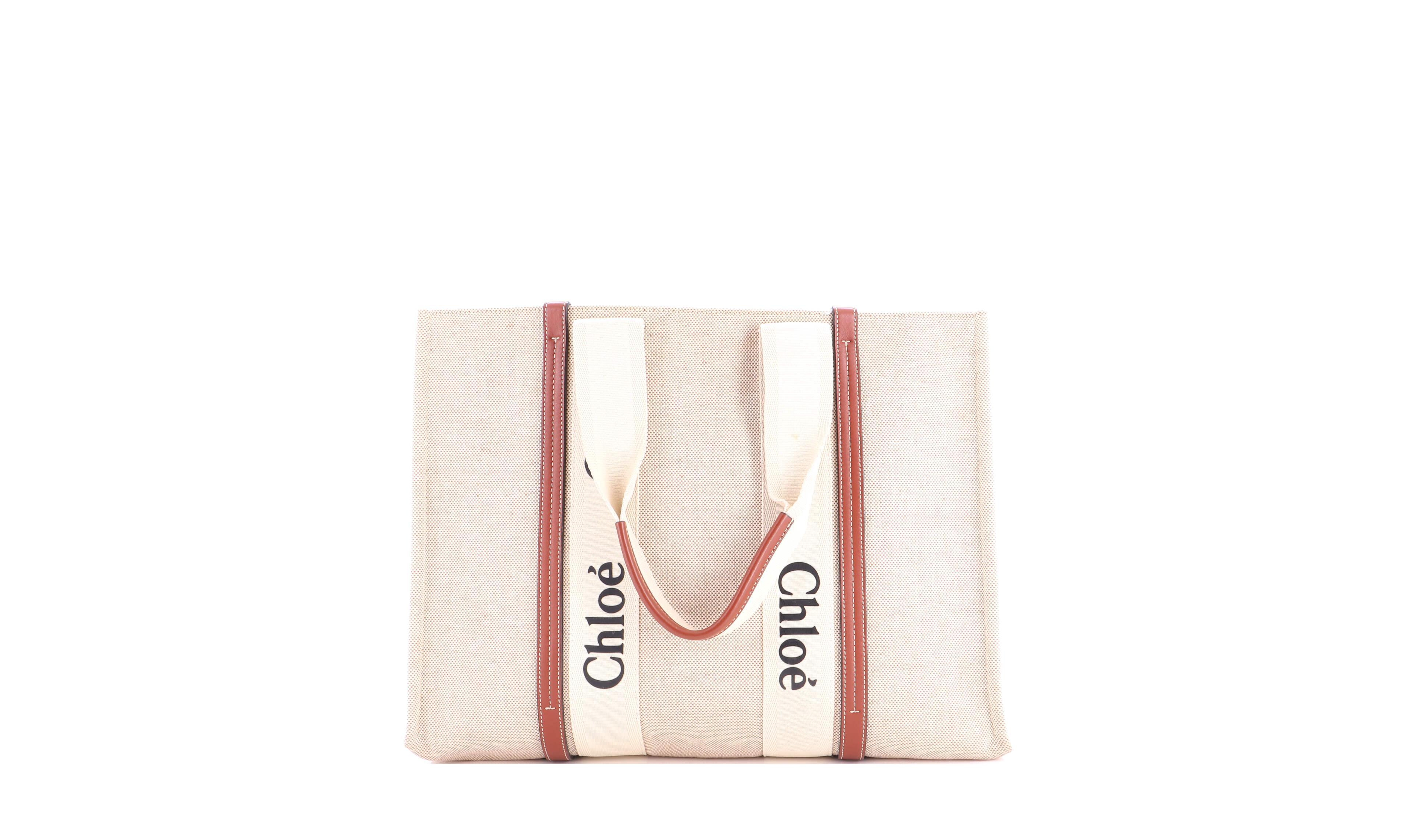 Pre-Owned Chloe Large Woody Tote Canvas with Leather