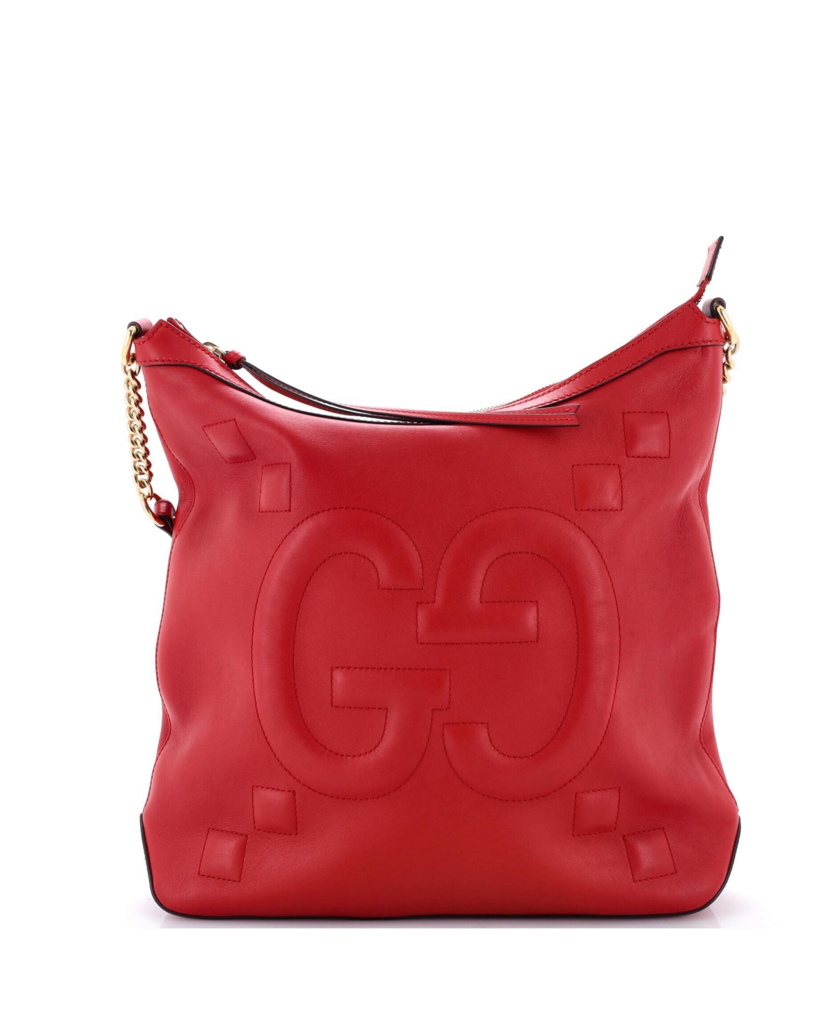 Pre-Owned Gucci Medium Apollo Hobo Gg Embossed Calfskin - Red