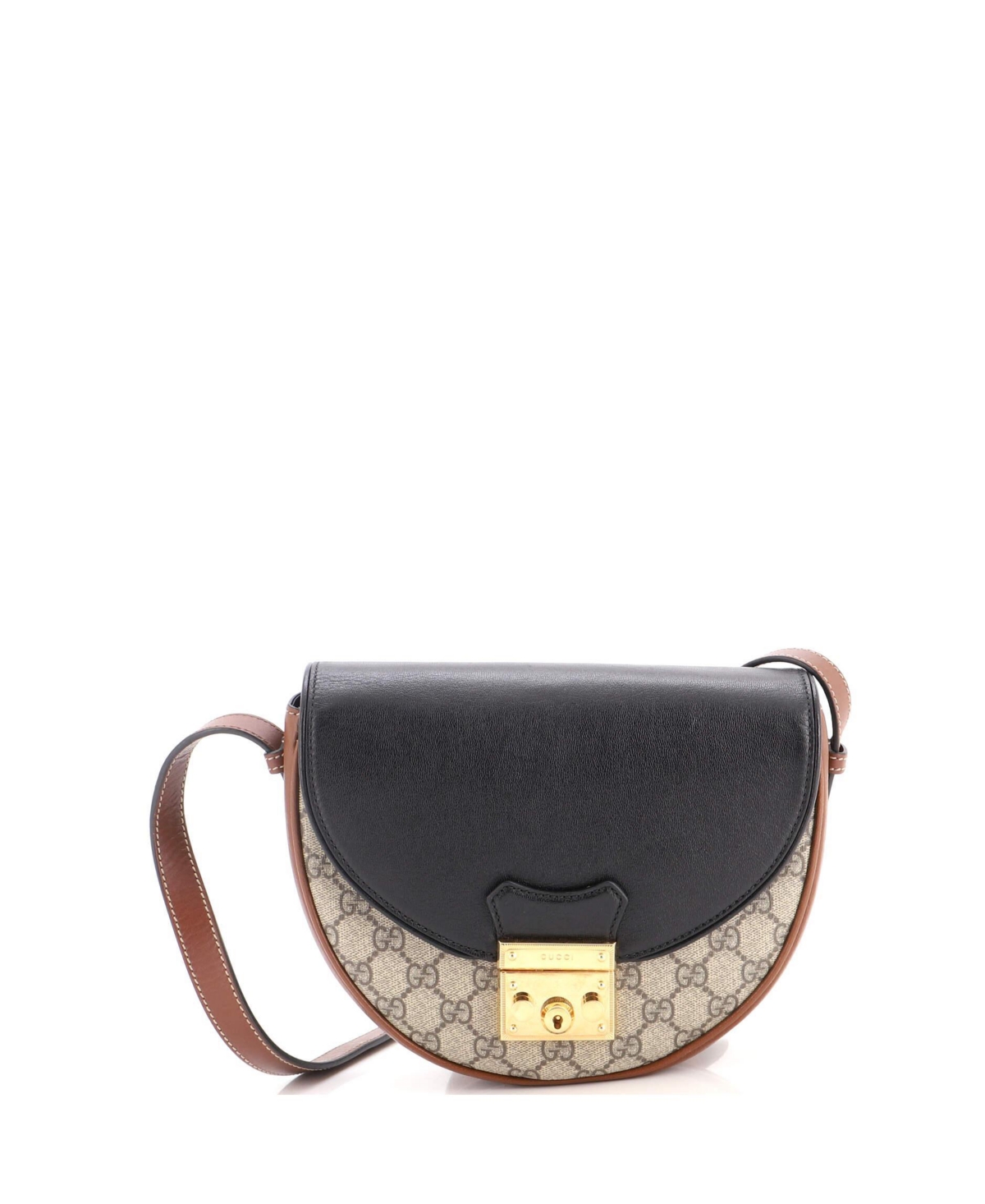 Pre-Owned Gucci Small Padlock Saddle Shoulder Bag Gg Coated Canvas and Leather - Black