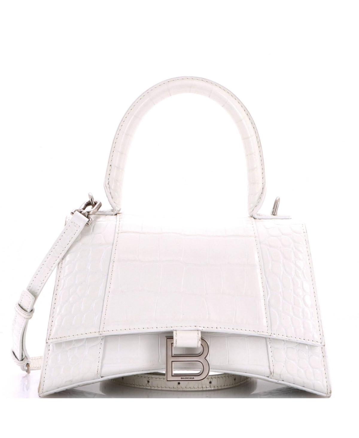 Pre-Owned Balenciaga Small Hourglass Top Handle Bag Embossed Leather - White